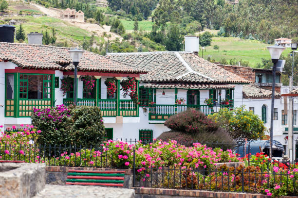 View of the beautiful houses of the small town of Mongui in Colombia