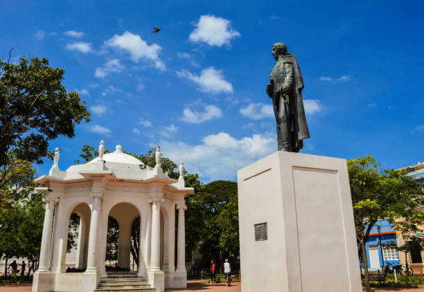 heroe statue at the main plaza in Santa Marta, Colombia.